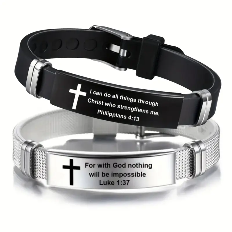Laser Engraved Christian Scripture Bracelet - Stainless Steel with Adjustable Silicone Strap and Gift Box