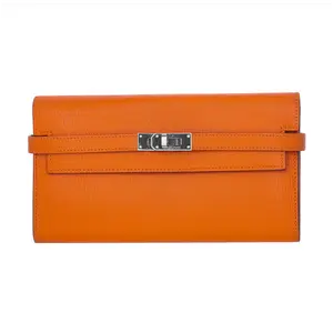 Pre-owned HERMÈS Chevre Small Leather Goods Mysore Kelly To Go Wallet Orange