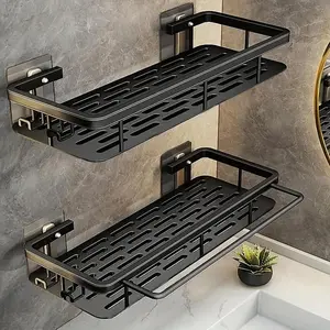 Wall Mounted Bathroom Shelf, Rust-proof Bathroom Shelf, Shower Caddy, Bathroom Shower Organizers, Space-saving Organizer with Hook, Modern Bathroom Accessories, Home Essentials, Shower Phone Holder