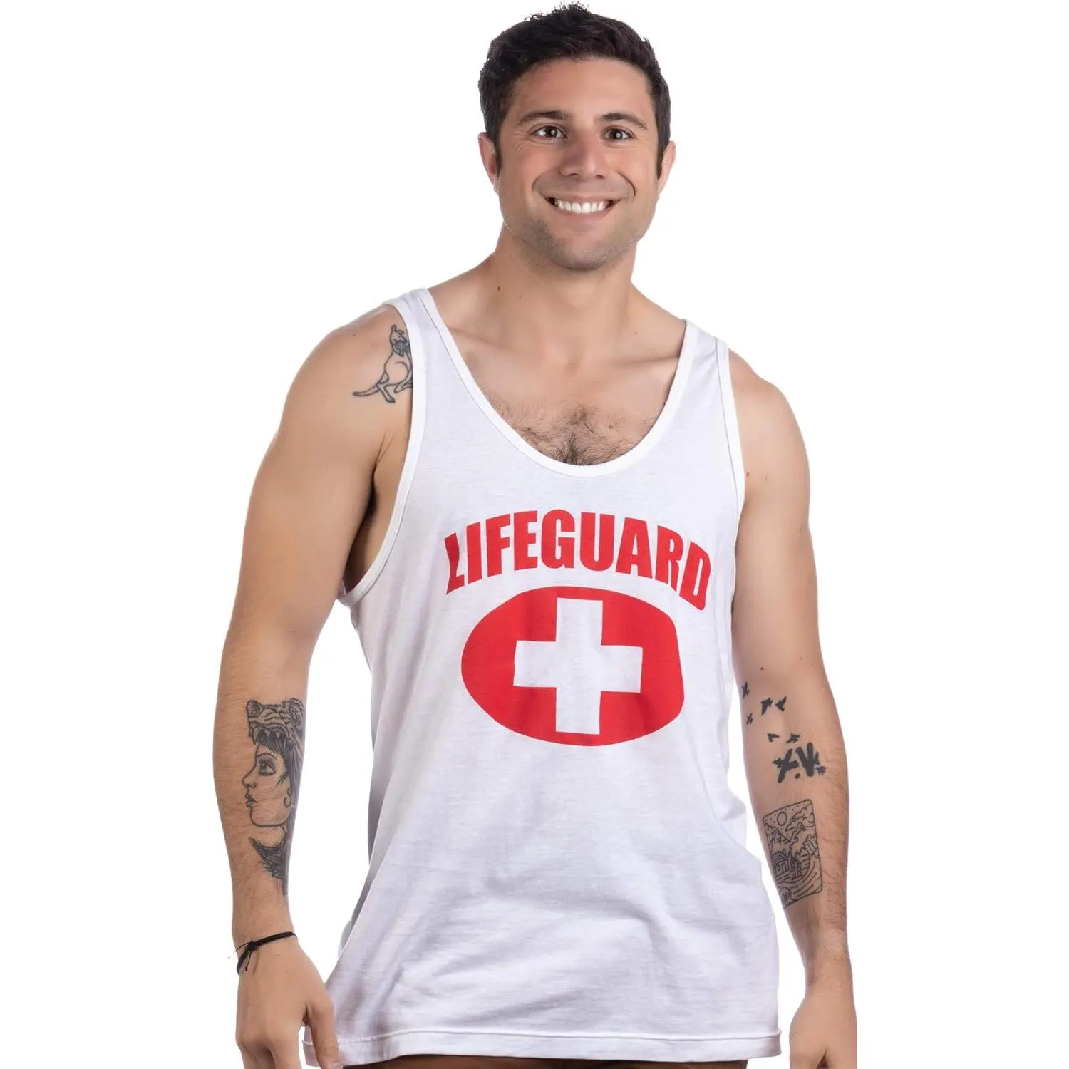 Unisex Regular Fit Graphic Tank Top with Funny Lifeguard Humor, Casual Shirt with Smooth Texture for Workout & Fitness, Machine Washable, Sports, Humor Graphic, Menswear, Scoop Neck, Athletic, Funny Lifeguard Graphic