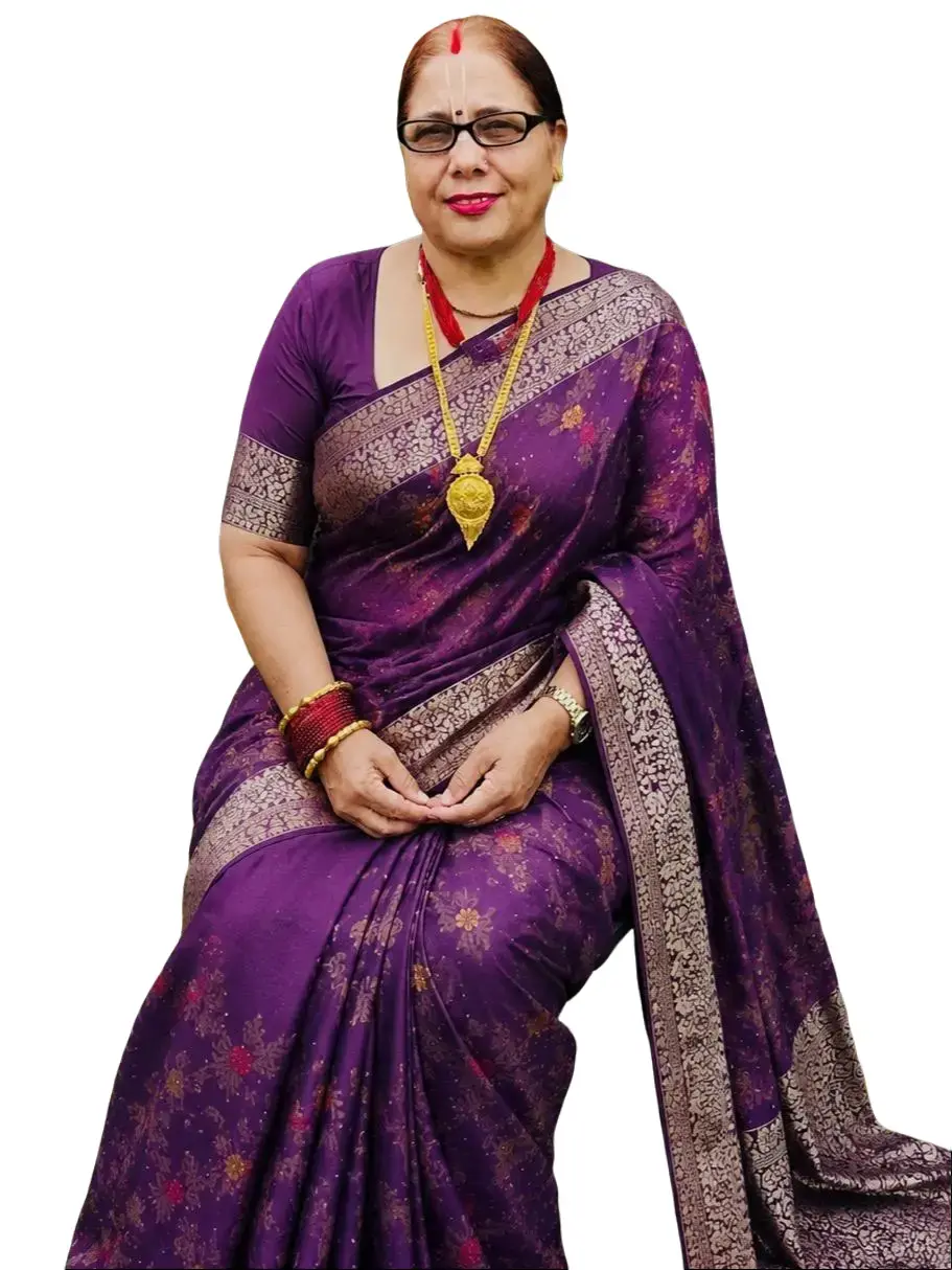 Women's Nepali-Indian Chic Saree Set with Stitched Blouse, Embroidery Floral Clothes Dress