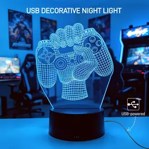 Acrylic 3D Night Light, LED Atmosphere Lamp, Atmosphere Lighting, Game Controller Pattern, USB Powered, Adjustable, Decorative Table Lamp, Gift Idea