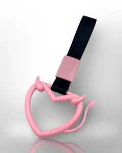 Car Handle / Tsurikawa - Pink Evil Heart w/ Tail, Black Strap