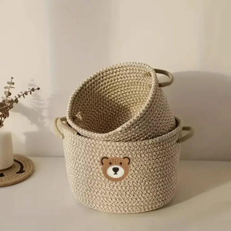 1pcs Bedside Storage Bucket, Snack Organizer Box, Simple Makeup Basket, Eco-Friendly Handmade Woven Storage Tray, Furniture Junk Bin, Bedroom Storage, Fabric Basket