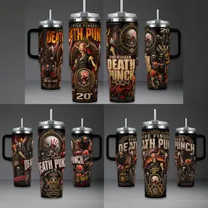 Five Finger Death Punch Tumbler, 20th Anniversary Best Of Volume II 40oz Cup with Handle, Heavy Metal Rock 20oz Stainless Steel Travel Mug, FFDP Music Fan Gift, Five Finger Death Punch Inspired Insulated Tumbler Featuring Epic Knuckle Skull Design.