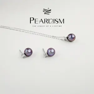 【Live】PEARLISM Dainty Minimalist Everyday Edison Pearl Set - 7-9mm Round 925 Sterling Silver Earrings & Pendant-AFES010