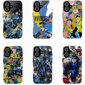 Invincible Anime Superhero Collage Tough Phone Case, Shockproof Drop Protection Heavy Duty Protective Cover, Vibrant Cartoon Fan Gift for iPhone 11 12 13 14 15 16 17 Pro Max Plus