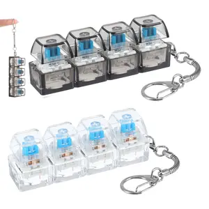 2Pcs Keyboard Fidget Toys, Keyboard Clicker Fidget Keychain with 3 Touch Experiences, LED Light-Up Keyboard Switch Tester, Stress Relief Decompression Toys for Adults, Black White Clear Keycaps