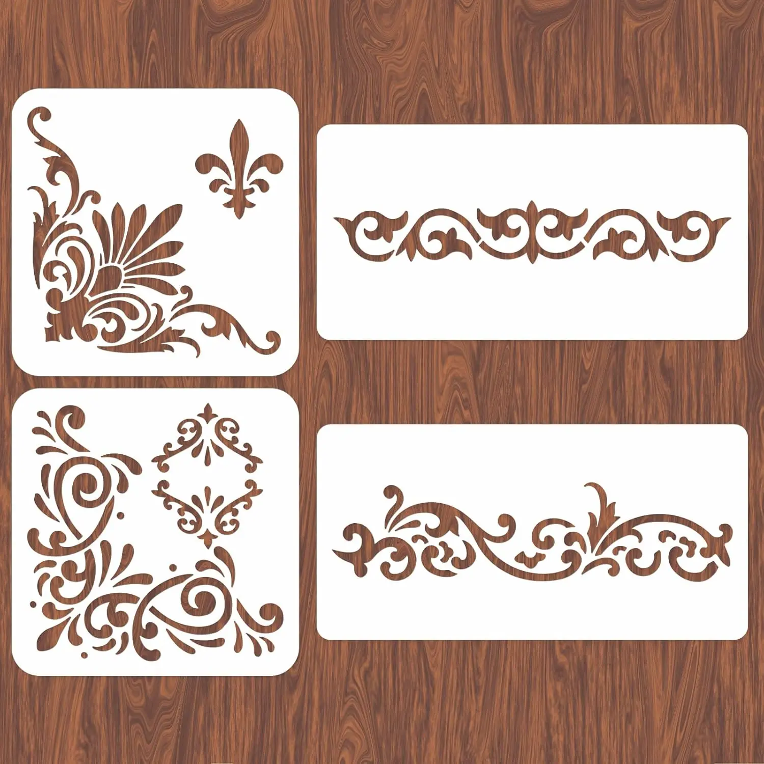 Corner Stencils 4PCS Painting Vintage Flower Border Stencil Large Square Lace Tile Stencil Reusable Damask Furniture