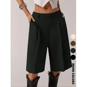 Women's Solid Color Simple Commuter Bermuda Shorts, All Seasons Business Casual Long Pants, Stylish and ComfortableRAIMENTRY