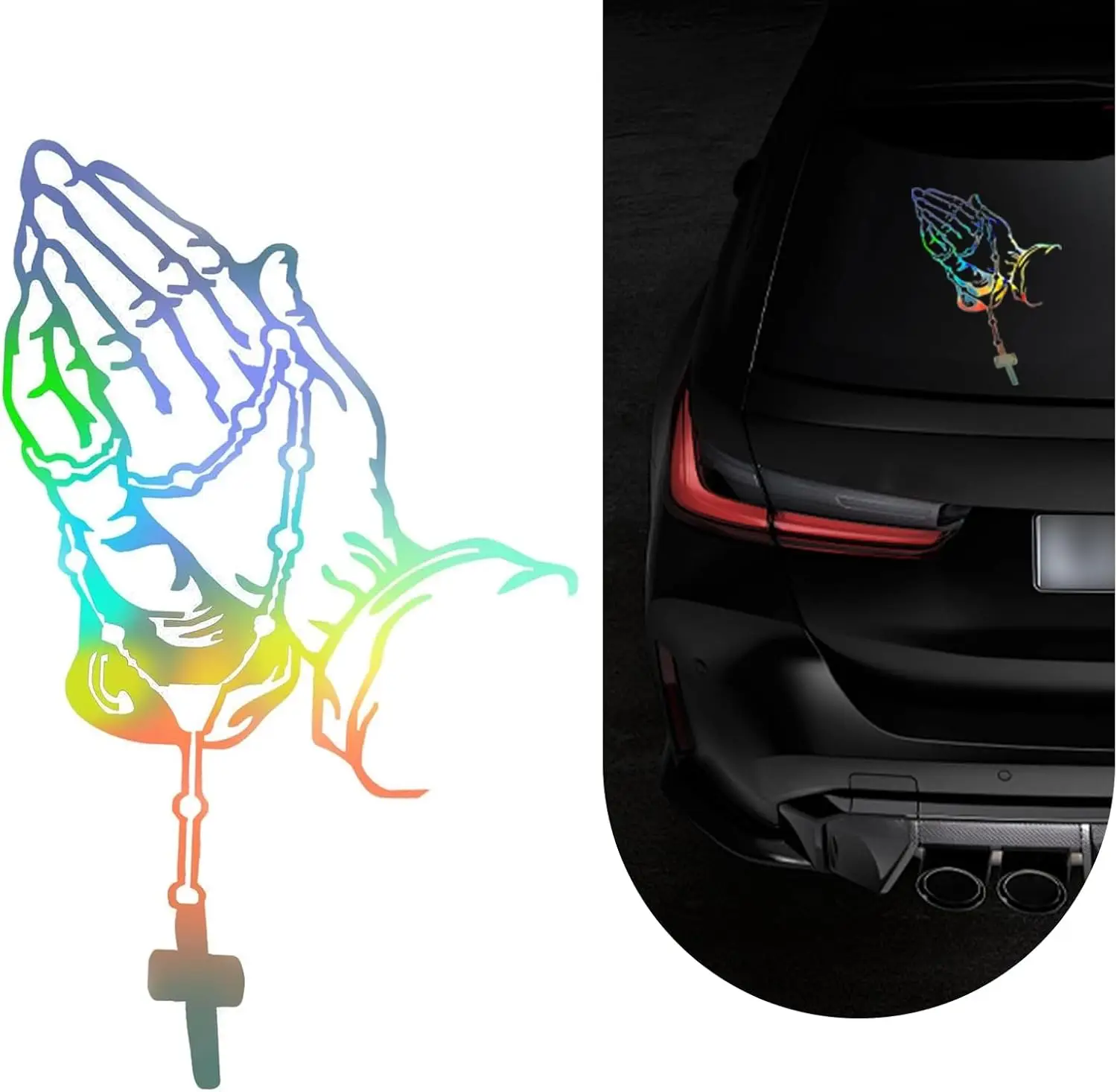 RAVOONY Elegant Praying Hands Cross Rosary Gesture Laser Sticker Prayer Gesture Body Window Easy to Use Waterproof Vinyl Decals Vehicle Exterior Decor