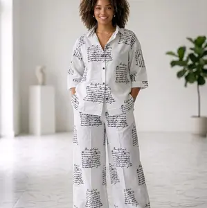 2-Piece Pants and Shirt Set with Unique Lettering Design for Comfortable Wear