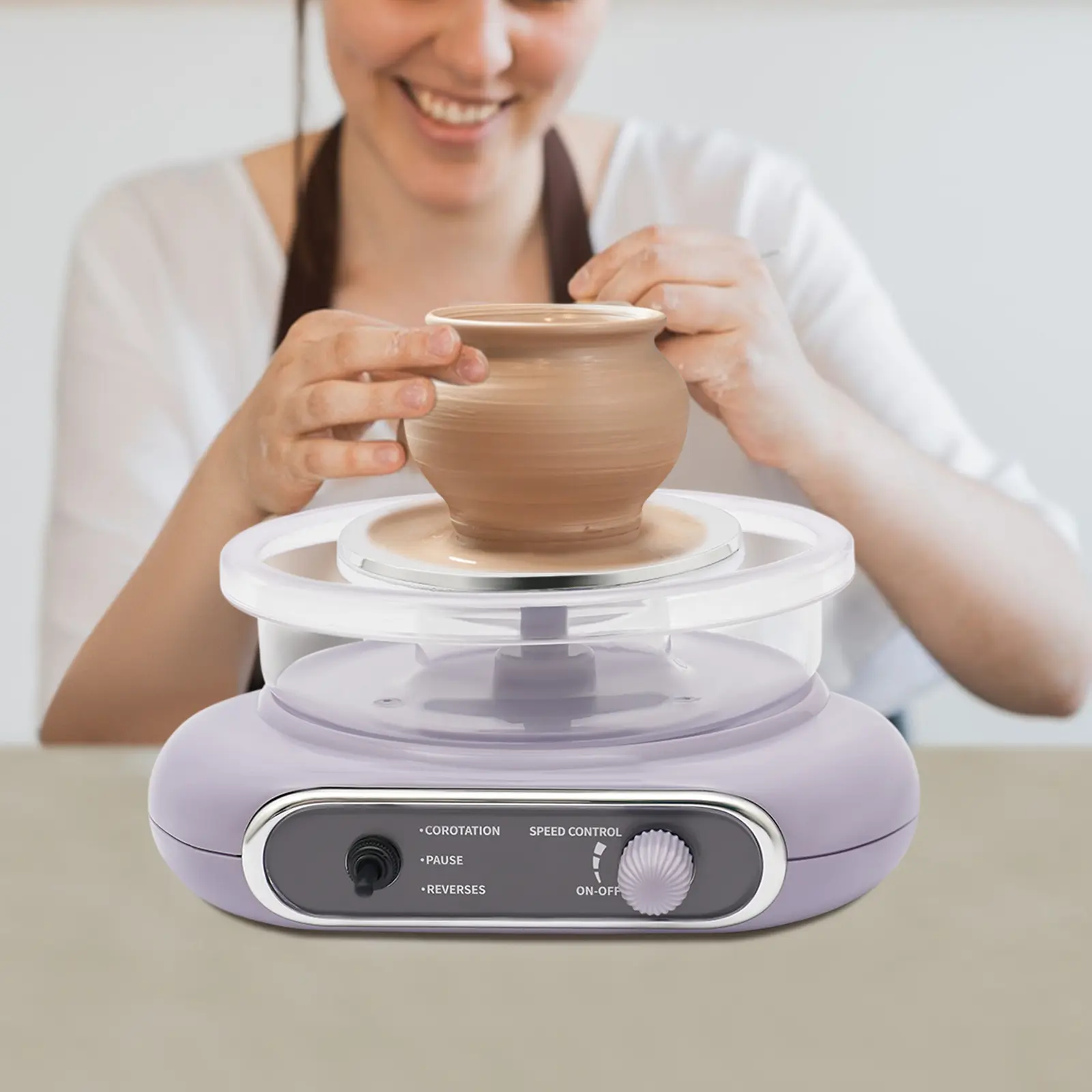 CNCEST Corded 1 Pottery Wheel Machine, DIY Mini Electric Ceramic Craft Kit for Beginners, Adjustable Speed, Plastic+Alloy Durable Tools, Air-Dry Clay, Compact for Home Artistic Manual Projects, Handmade Craft
