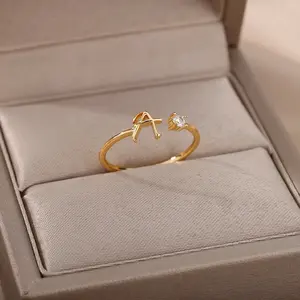 Tiny Engligh Letter Ring 26 Letter A-Z 18k gold-plated Ring Adjustable Ring for Women