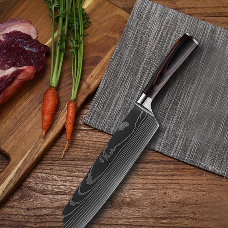 10 Piece Premium Japanese Knife Set with Laser Damascus Patterns, Imperial Collection, Ultra Sharp Cutting Edge