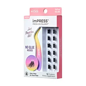 Impress Falsies Pre-Glued False Eyelashes Minipack - Refined | 12 Lash Clusters, With Mini Applicator, 10mm-12mm