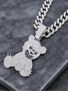 Fashion grin Bear necklace Hip Hop full diamond Cuban chain Modular Italian Charm Bracelet ring maker jewelry adjuster jump rings Halloween Charm Bracelet DIY Kit