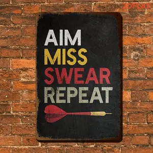 2D Flat, 2D Flat Printing, 1pc 2D Printed Fun Dart Wooden Sign "Aim for the Lady Oath Revisited" - Vintage Humorous Dart Wall Decor, Suitable for Game Rooms and Bars, Fun Wall Decoration | Game Room Decor, 2D Flat