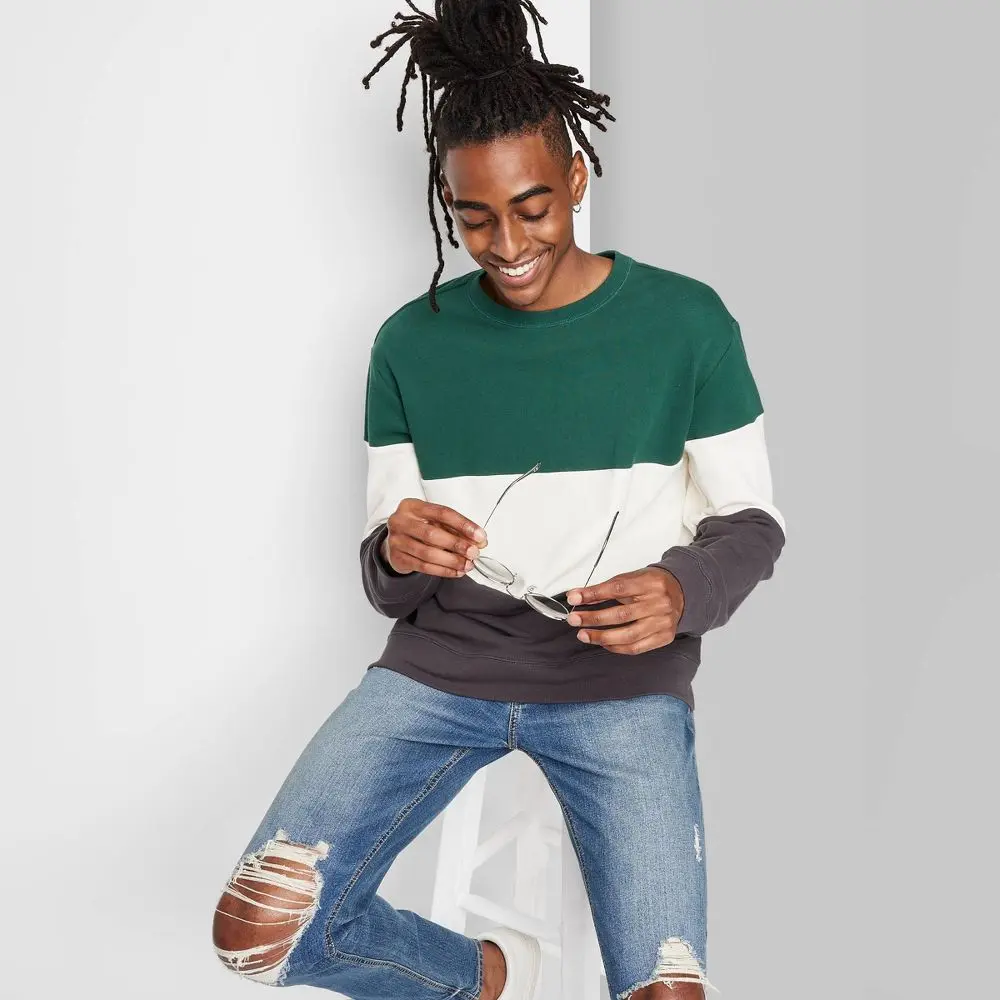 Original Use Men's Pullover Sweatshirts Crew Neck Fabric Menswear Long Sleeve Basic Hoodie Midweight Cotton Polyester Regular Fit, Crewneck Sweatshirt, At Hip