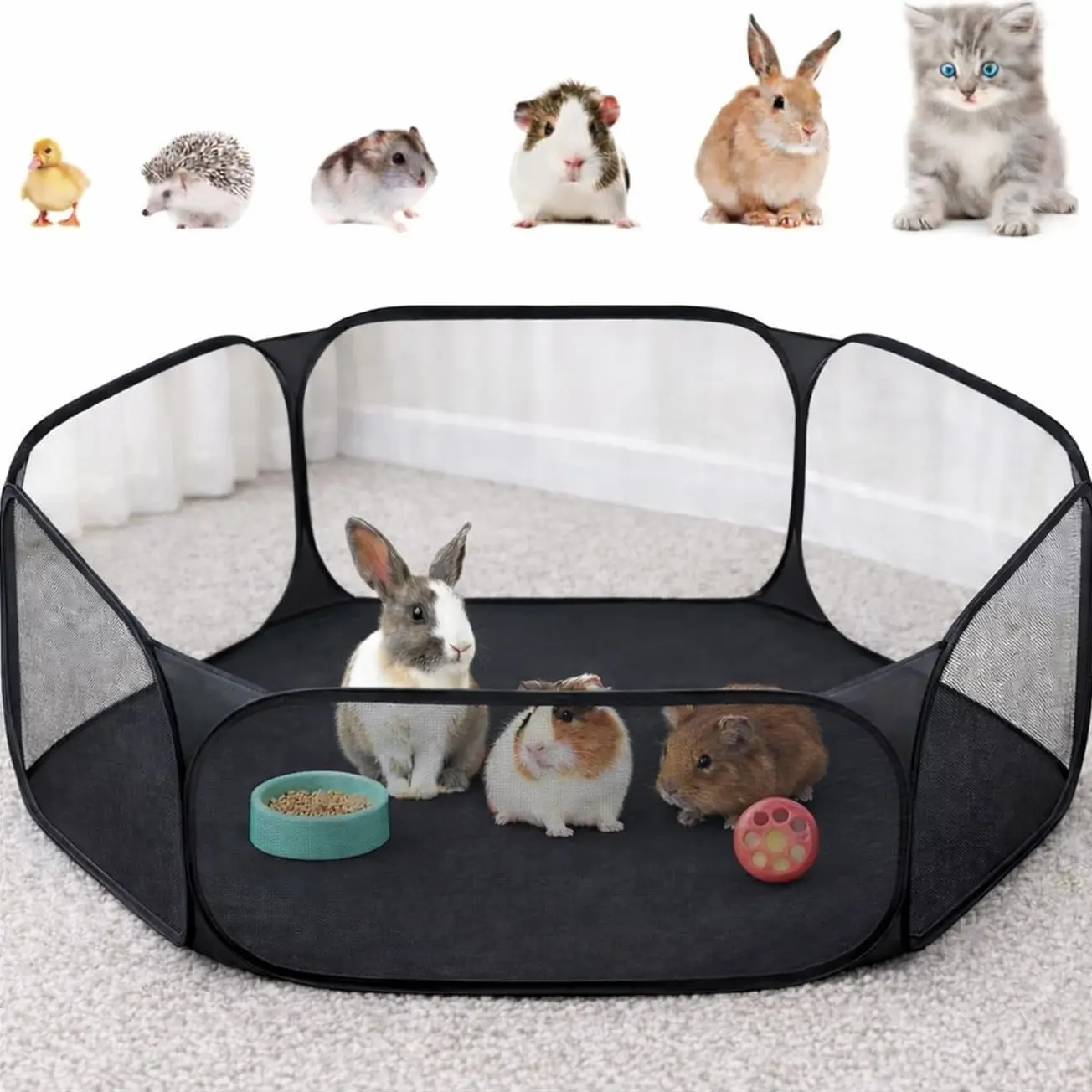 Small Animal Playpen, Pop-Up Portable Play Yard for Guinea Pigs, Rabbits, Hamsters, Hedgehogs, Foldable Exercise Fence with