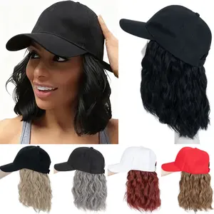 MY-LADY 8inch Bob Hair With Baseball Cap Wave Curly Hair Hat Wigs Short Synthetic Hair Extensions For Women Loose Wave Wig outdoorfun