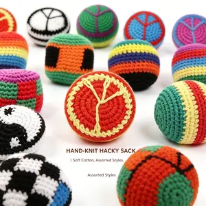 6PCS Handmade Crochet Hacky Sack Set  Footbag Juggling Balls Sensory Fidget Toy for Kids Adults Coordination Training Outdoor Party Game Retro Pack (Random colors)