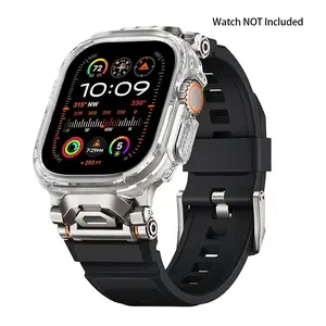 Apple Watch Band with Case for Ultra 2/Ultra 49mm ,Soft Liquid SiliconeStrap with Stainless Steel Connector, Comfortable & Durable (Black 49MM+Case)-Black  Man Sport