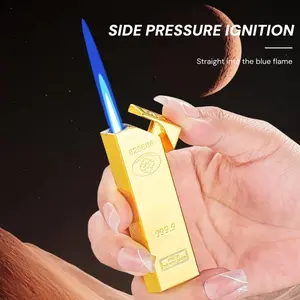Creative Golden Lighter | Outdoor Windproof, Blue Flame Turbine Jet, Compact and Portable, Side Ignition, Adjustable Flame Size, High-end Collectible Gift for Boyfriend (Butane Gas-free), Without Battery