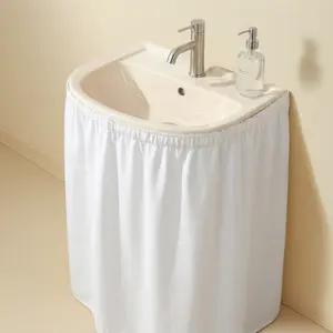 White Self-Adhesive Waterproof Under Sink Skirt Fabric Curtain Pedestal Sink Bathroom Decor