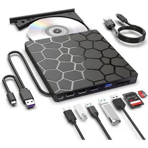 External CD DVD Drive,8 in 1 USB 3.0 and Type-C CD Burner Player Writer with 4 USB Ports and 1 TF/SD Card Slots,Ultra Slim Optical Disk Driver for Laptop  PC Windows Linux OS