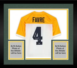 Framed Brett Favre Green Bay Packers Autographed Mitchell and Ness 1994 White Yellow Legacy Jersey with "95, 96, 97 NFL MVP" Inscription - Fanatics Authentic Certified