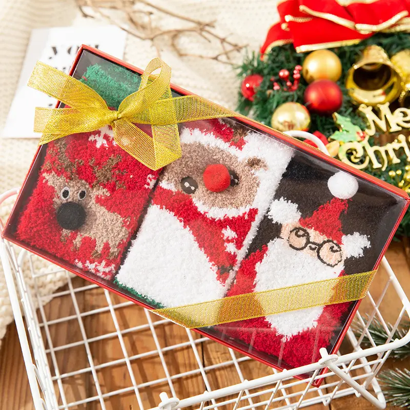 3 pairs Fun Christmas Socks for Women - Funny Xmas Gifts for Female Novelty Cozy Crew Cotton Sock Set Boot Socks for Women Winter Solid Thick Warm Socks Cozy Crew Socks Christmas Gift