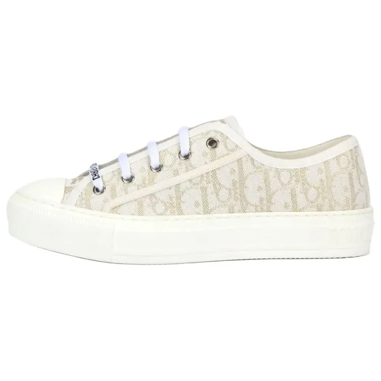 DIOR Walk'n'Dior Women's Low-Top Canvas Trainer Sneakers - White Gold Platform Soles, House White Official Walking Shoes, Casual Footwear (Maison Mihara)