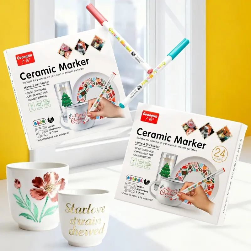Guangna acceptance of new ceramic markers does not fade, environmentally friendly ceramic pens, art markers, 12-color boxes