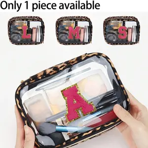 Leopard Print Transparent PVC Storage Bag with Towel, Large Capacity Cosmetic Organizer, Waterproof, Zipper Closure, Beach Accessories, Travel Cosmetic Bag, Makeup Storage Bag, Cosmetic Pouch