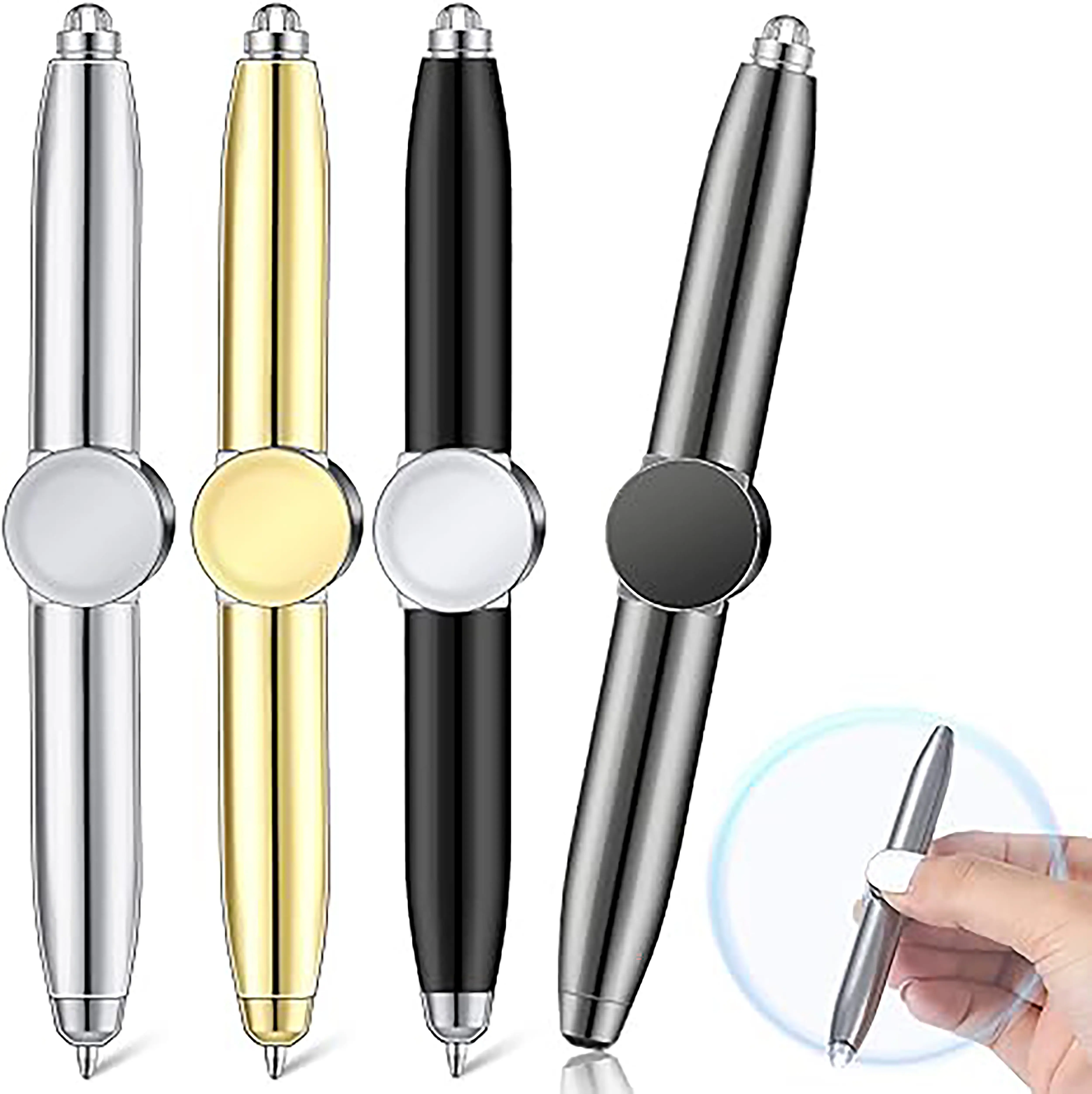 1 Pieces Spinning Fidget Pen Fidget Ballpoint Pen Metal Writing Tool Practical Pen Stress Reducer Ballpoint Pen with LED Light