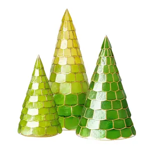 Capiz Shell Decorative Christmas Trees, Set of Three, Green