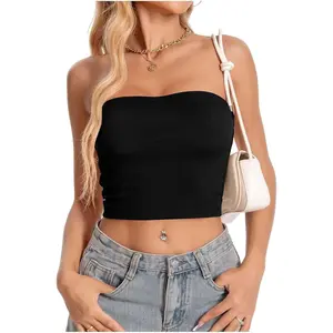 Women Tube Top Summer Strapless Crop Tops Basic Bandeau Going Out Y2k Short Shirt