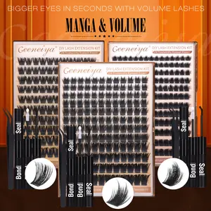 Geeneiya 100D Stack Spikes | Manga | Volume Lash Clusters Kit 3 Styles Wispy Thick Volume Eyelashes Clusters Kit with Bond & Seal And Tweezer Lashes Makeup Cosmetic