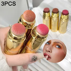 Triple-Pack Dual-Ended Blush Sticks, Low Saturation Creamy Blush, Natural Look, Easy Carry, Perfect for Beginners