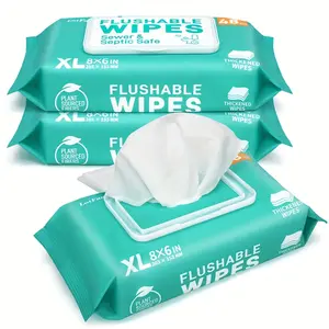 3/6 Packs LotFancy Extra Large Flushable Wet Wipes| Thickened Butt Wipes, 144/288 Wipes, Septic & Sewer Safe, Quick-Dispersing, No Alcohol, Plant-Based Fibers - Personal & Household Cleaning Wipes