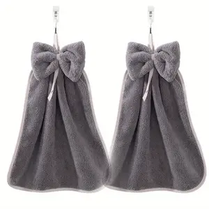 2 Piece Hanging Hand Towels Ultrafine Fiber High Absorbent Loop Towel, Bathroom Kitchen Universal Anti-Pilling Soft Durable Wipe Cloth
