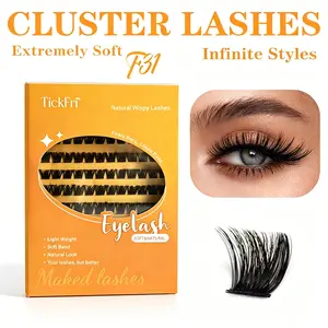 TickFri DIY Self-Adhesive Lash Extension Kit - C Curl Soft Thin Band Cluster Lashes, Fluffy Spikes, Natural Volume Cateye Look, At-Home Beauty Cosmetic (No Bond, Seal or Remover), C Curl Lashes