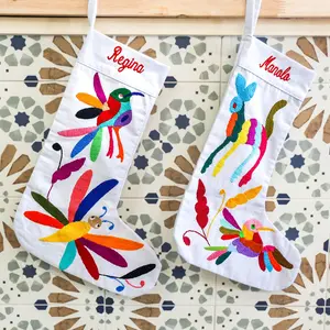 Personalized Christmas Otomí Embroidered Stocking