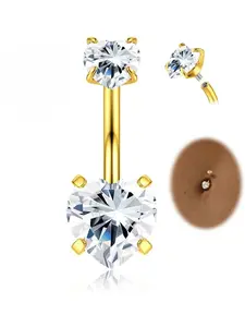 1 Pc for Women Men 14G Belly Button Bars Hypoallergenic Stainless Steel Short Belly Bar Belly Button Piercing Ring Cubic Zirconia Heart Simulated Pearl Navel Piercing Jewelry Gift for Birthday