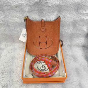 Pre-owned HERMÈS leather Shoulder Bags Hermes Evelyne Mini Cuivre Clemence Shoulder Bag XiaoTang0017