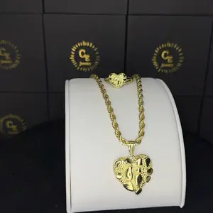 CE Jewelry Gold Rope Chain Necklace & Heart Pendant Set for Men Women Fashion Accessories