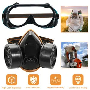 Respirator Mask Anti-Dust Industrial Gas Mask Paint Chemical Spray Protective Mask w/Goggles Dual Filter Cartridge,summervibes