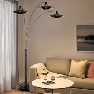Rancho Mirage 3 Light Arc Floor Lamp - 84", Antique Nickel finish, Matte Black & Silver-Leaf Shade, Dimmer Switch, Marble base