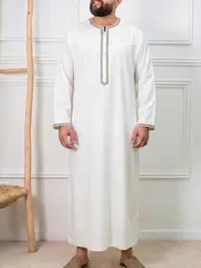 Men's Long Sleeve Shirt Casual Muslim Embroidered Robe, Traditional Arabic Robe, Comfortable and Stylish, Perfect for Daily Wear, High-Quality Fabric